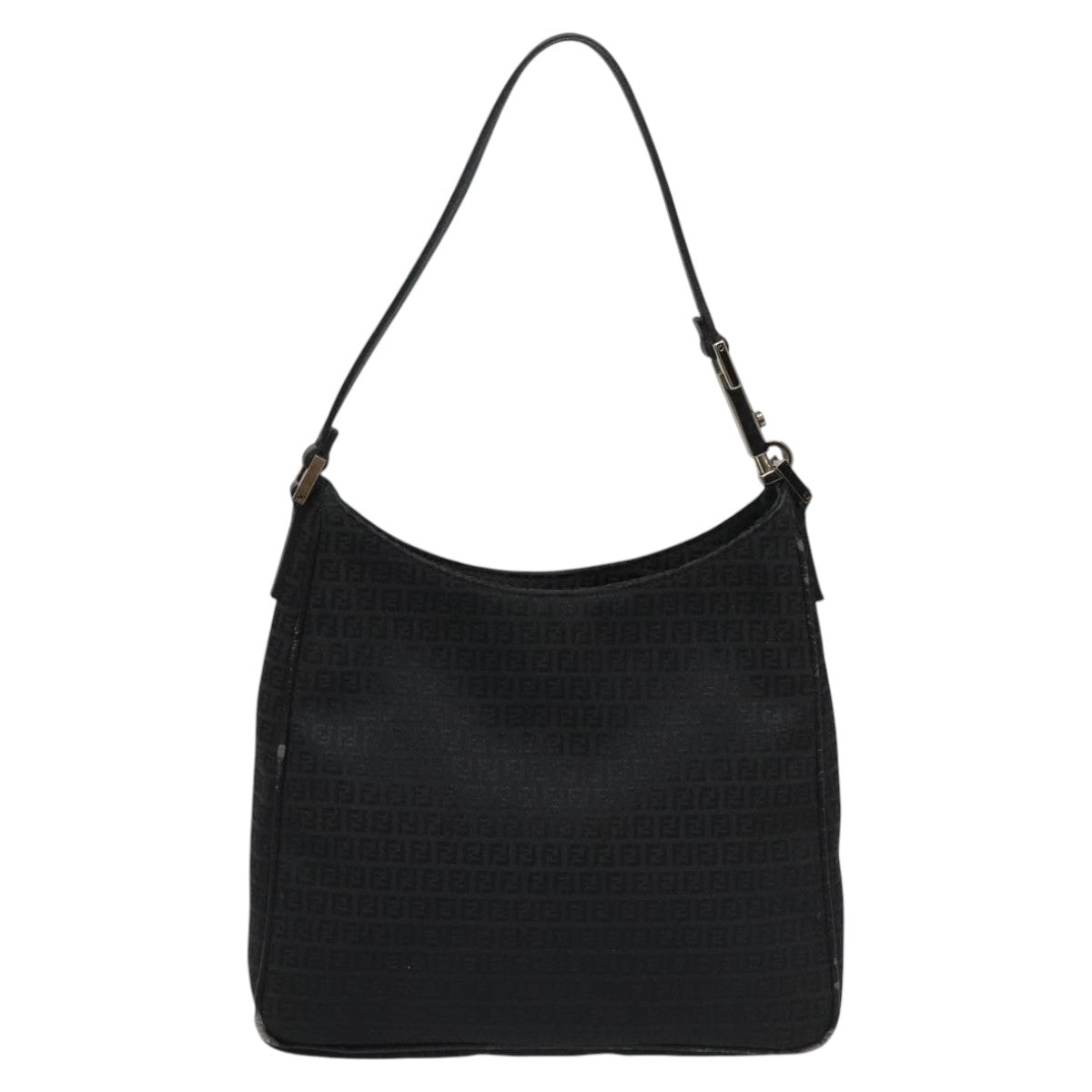 FENDI Zucchino Canvas Shoulder Bag Black112119