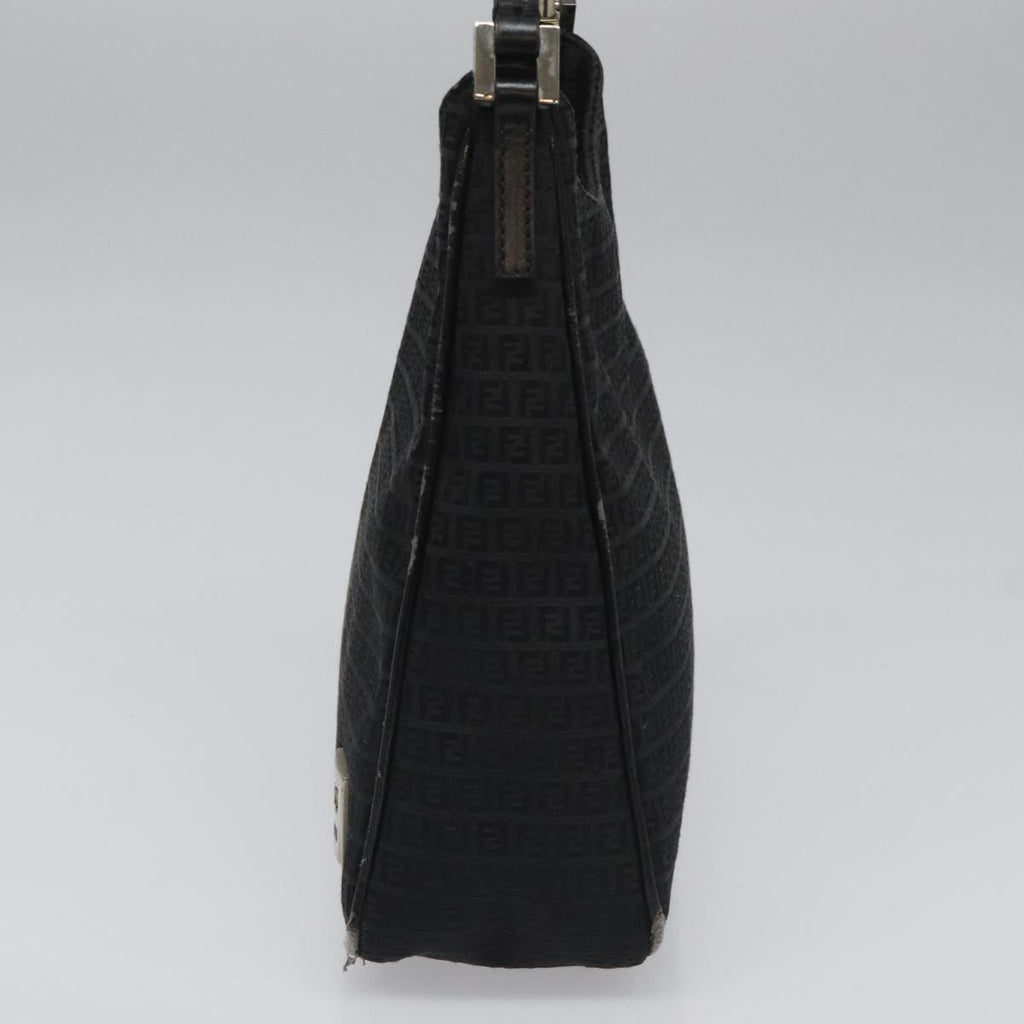 FENDI Zucchino Canvas Shoulder Bag Black112119