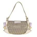 FENDI Zucchino Canvas Shoulder Bag Gold Purple112288