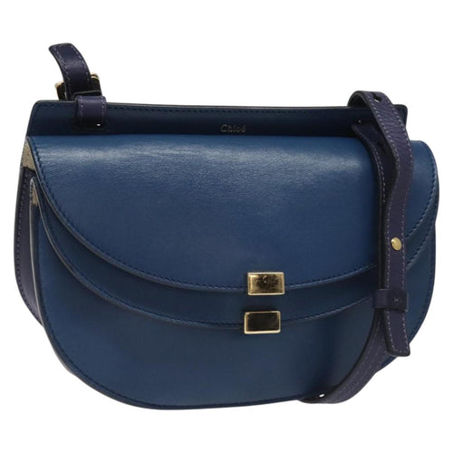 Chloe Georgia Shoulder Bag Leather Blue Gold 112310