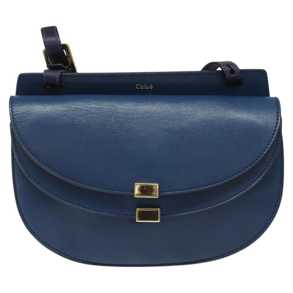 Chloe Georgia Shoulder Bag Leather Blue Gold 112310