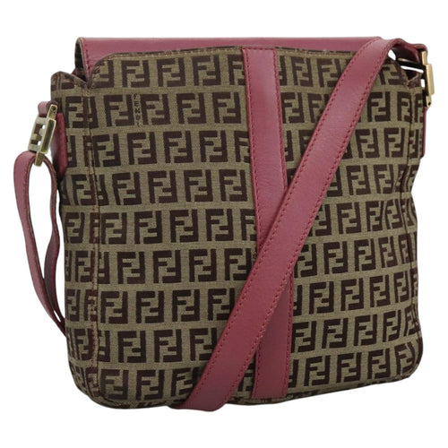 FENDI Zucchino Canvas Shoulder Bag Beige Gold112386
