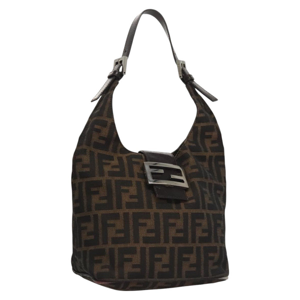 FENDI Zucca Canvas Mamma Baguette Shoulder Bag Brown Black Silver112458