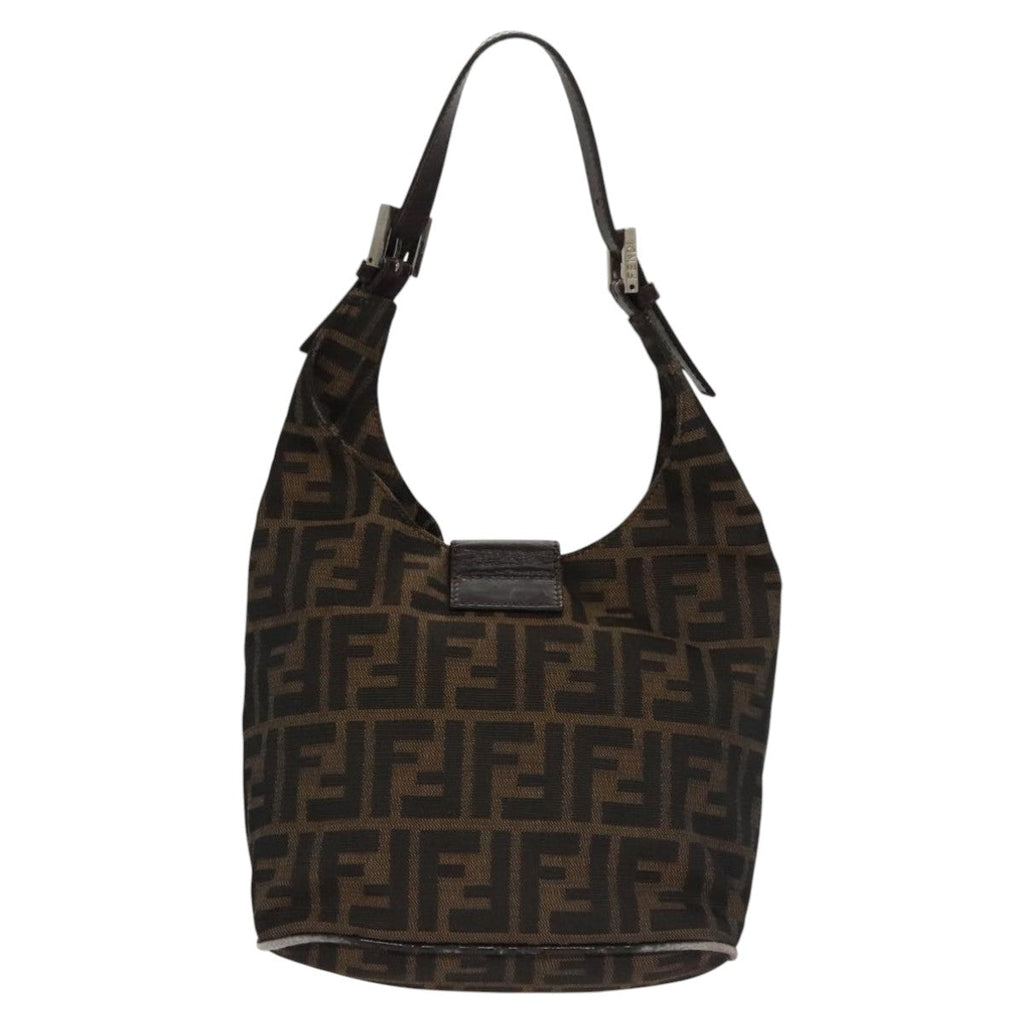 FENDI Zucca Canvas Mamma Baguette Shoulder Bag Brown Black Silver112458