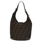 FENDI Zucca Canvas Mamma Baguette Shoulder Bag Brown Black Silver112458