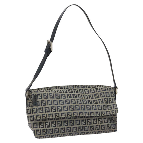 FENDI Zucchino Canvas Shoulder Bag Navy112538