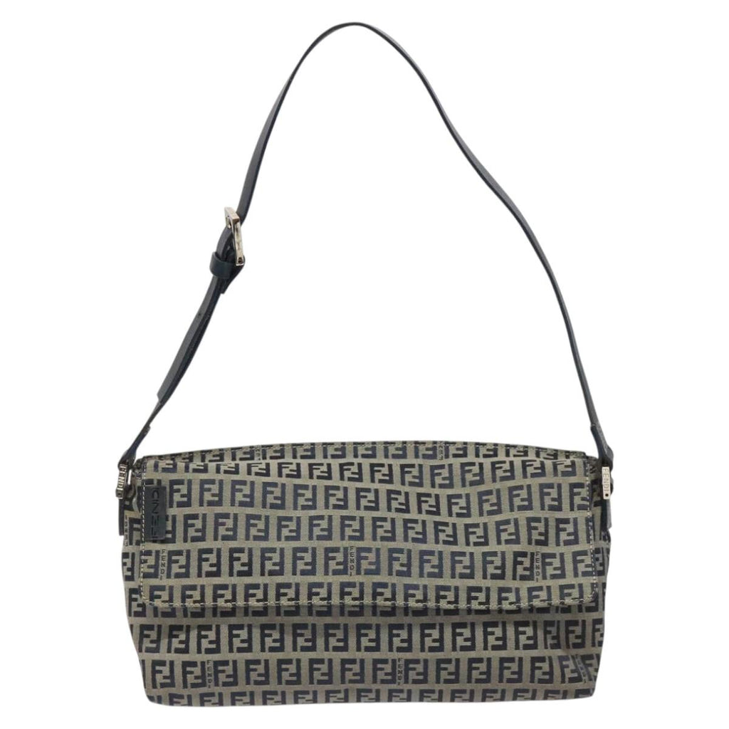 FENDI Zucchino Canvas Shoulder Bag Navy112538