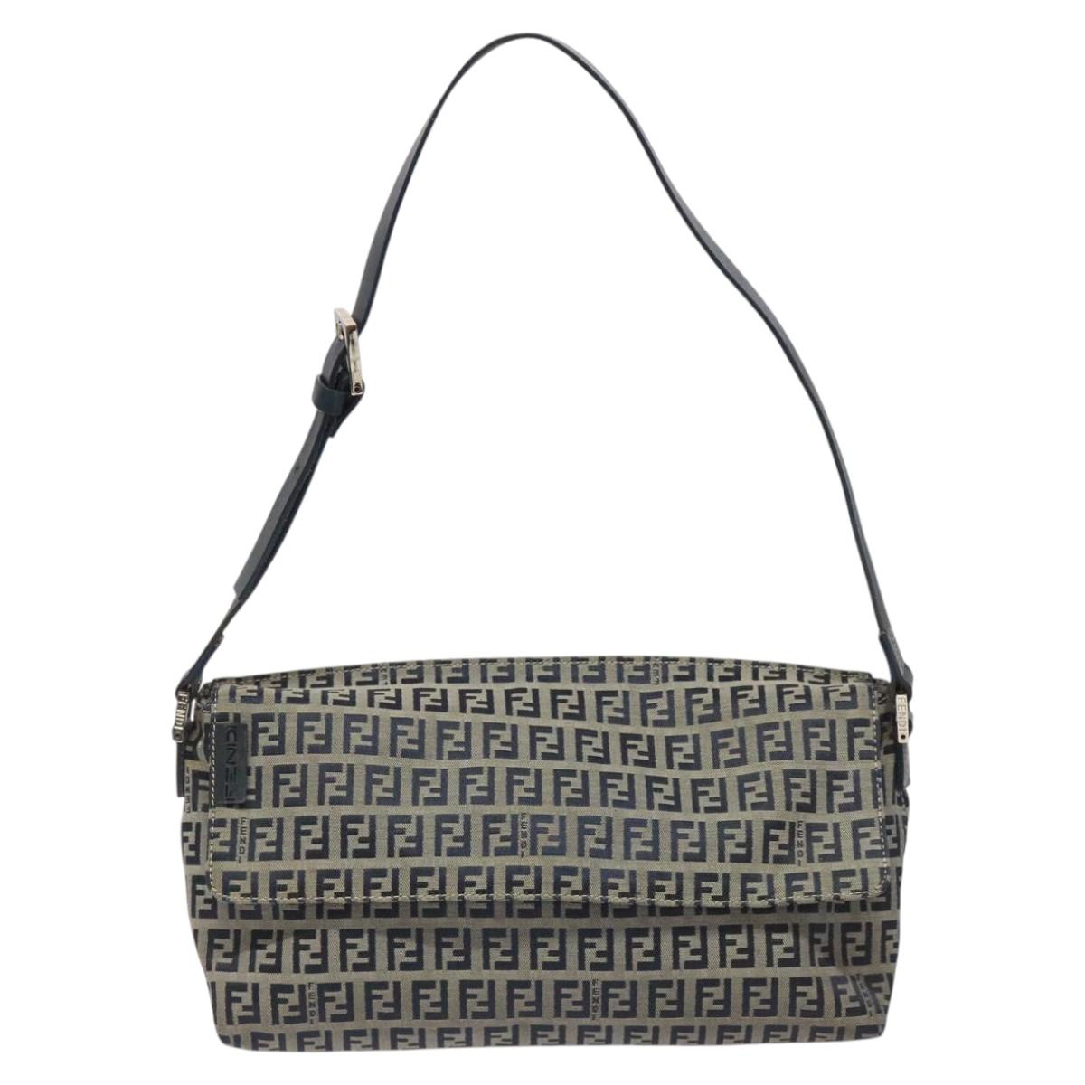 FENDI Zucchino Canvas Shoulder Bag Navy112538