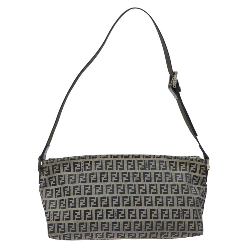 FENDI Zucchino Canvas Shoulder Bag Navy112538