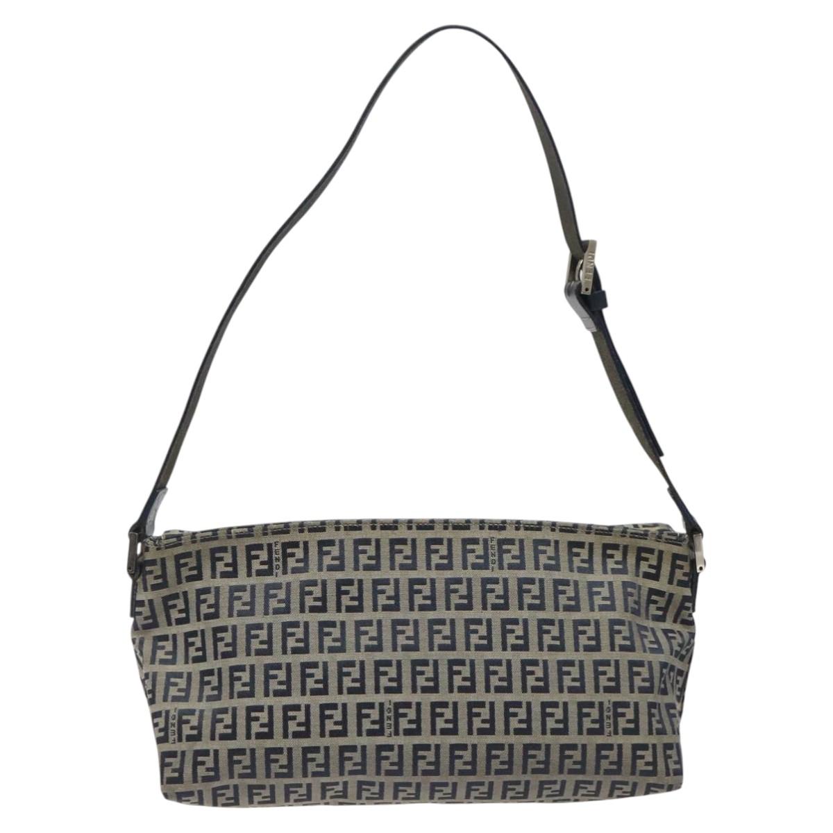 FENDI Zucchino Canvas Shoulder Bag Navy112538