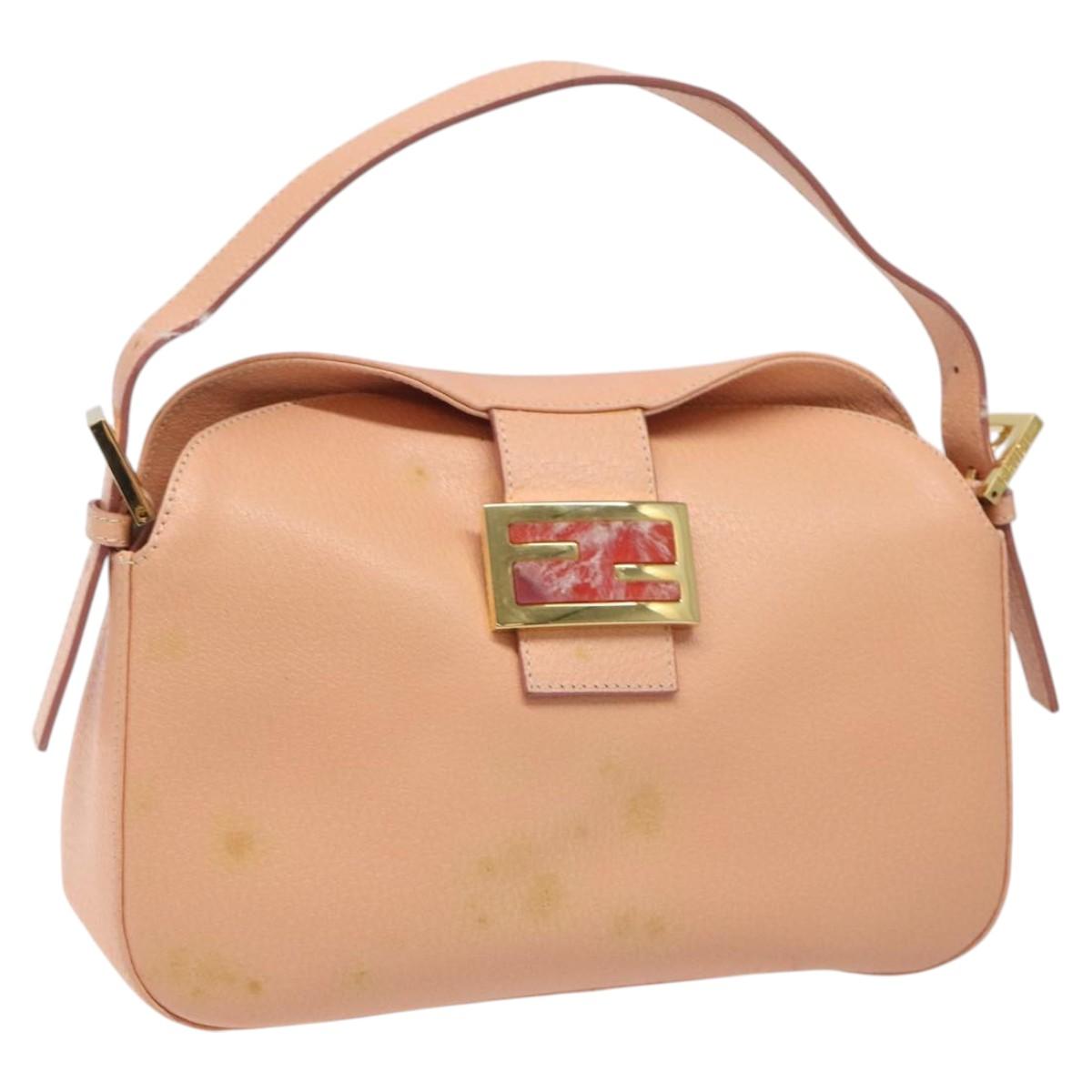 FENDI Mamma Baguette Shoulder Bag Leather Gold Pink112595