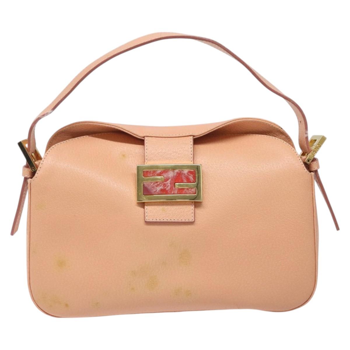 FENDI Mamma Baguette Shoulder Bag Leather Gold Pink112595
