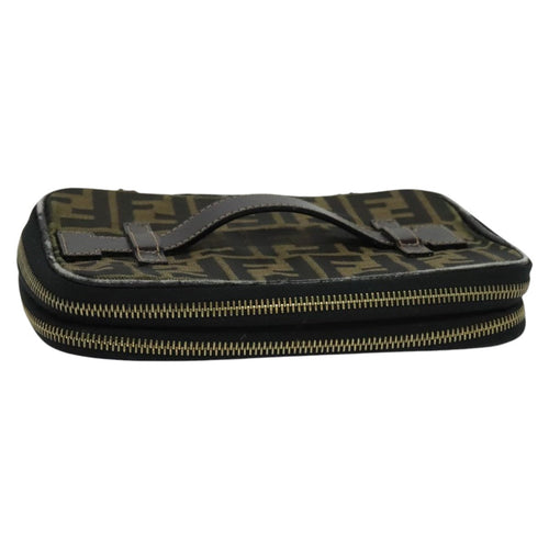 FENDI Zucca Canvas Vanity Pouch Brown Black gold112683