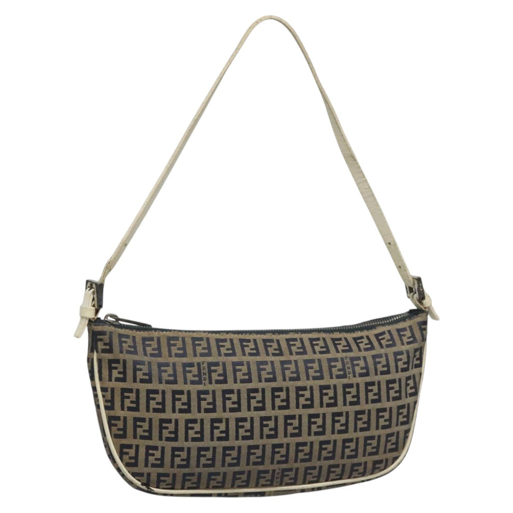 FENDI Zucchino Canvas Shoulder Bag Gray112742