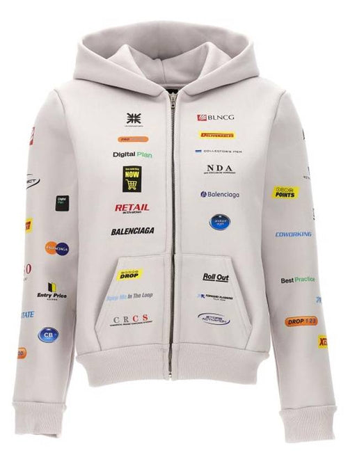 Balenciaga Business English Zip-Up Hoodie Offwhite