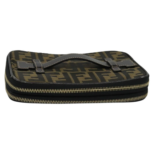 FENDI Zucca Canvas Vanity Pouch Brown Black gold112847