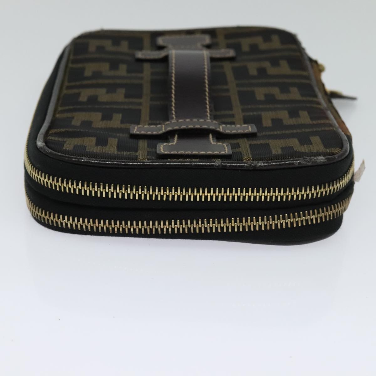FENDI Zucca Canvas Vanity Pouch Brown Black gold112847