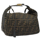 FENDI Zucca Canvas Vanity Pouch Brown Black gold112925