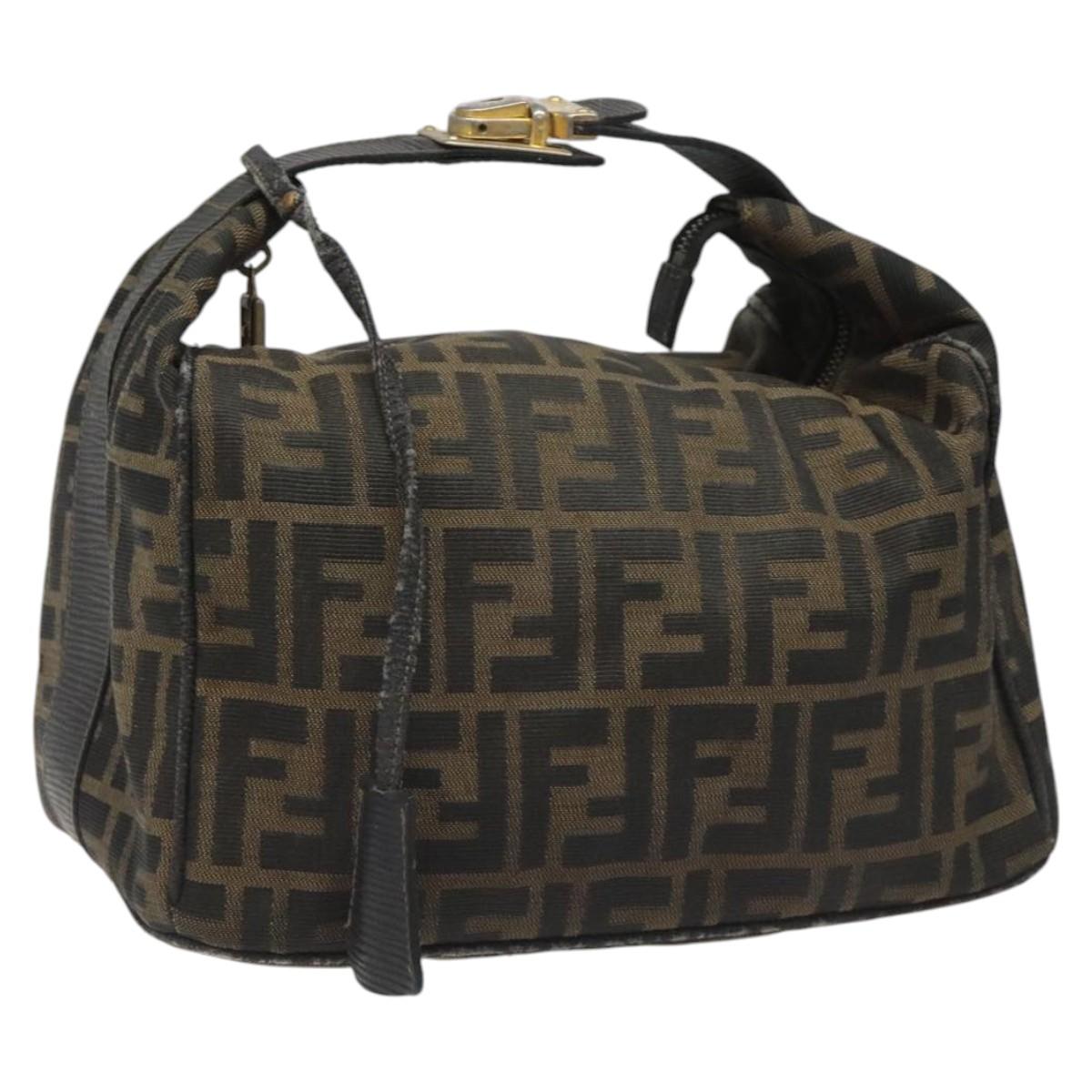 FENDI Zucca Canvas Vanity Pouch Brown Black gold112925