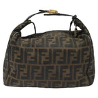 FENDI Zucca Canvas Vanity Pouch Brown Black gold112925