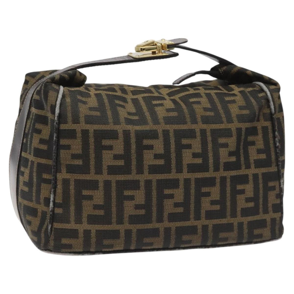 FENDI Zucca Canvas Vanity Hand Bag Brown Black gold113069