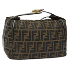 FENDI Zucca Canvas Vanity Hand Bag Brown Black gold113069