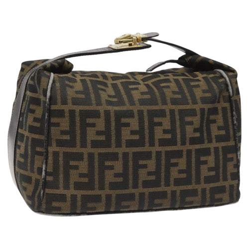 FENDI Zucca Canvas Vanity Hand Bag Brown Black gold113069