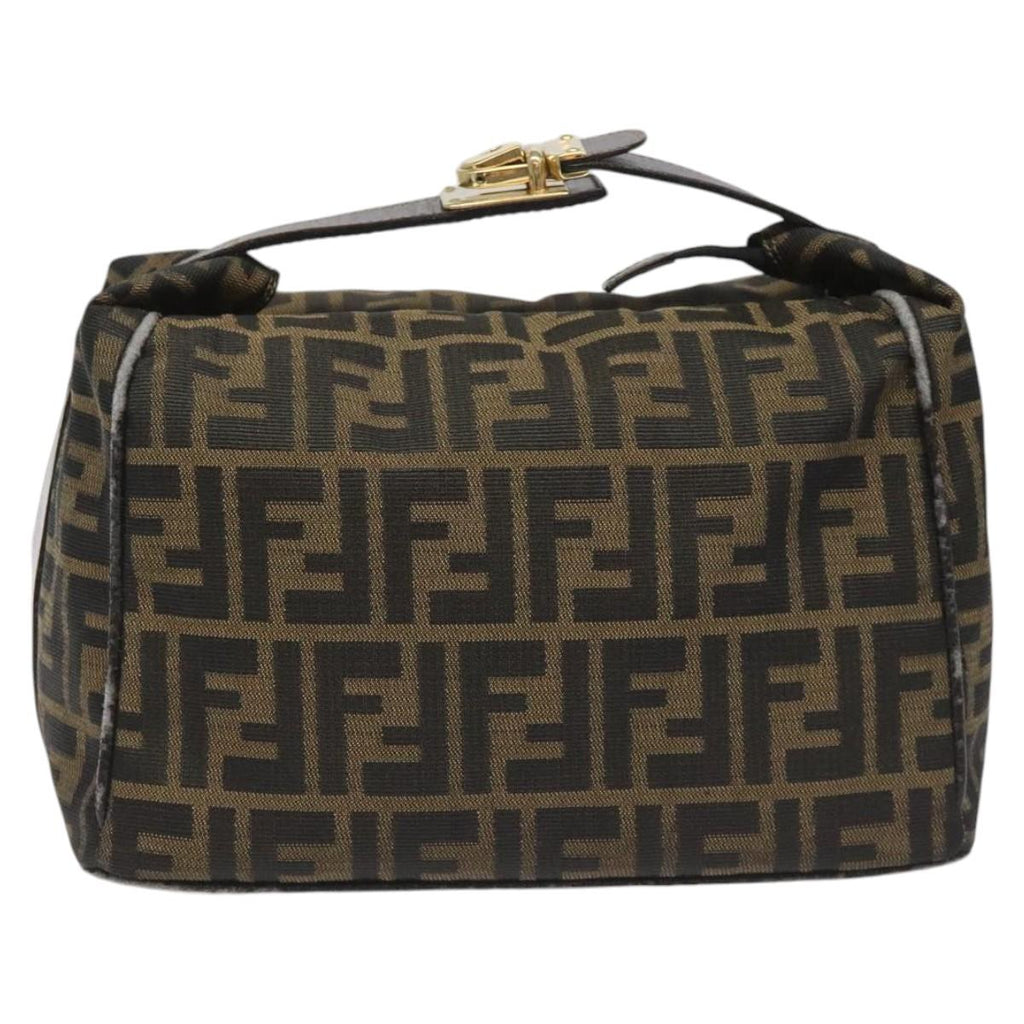 FENDI Zucca Canvas Vanity Hand Bag Brown Black gold113069