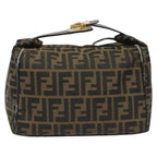 FENDI Zucca Canvas Vanity Hand Bag Brown Black gold113069