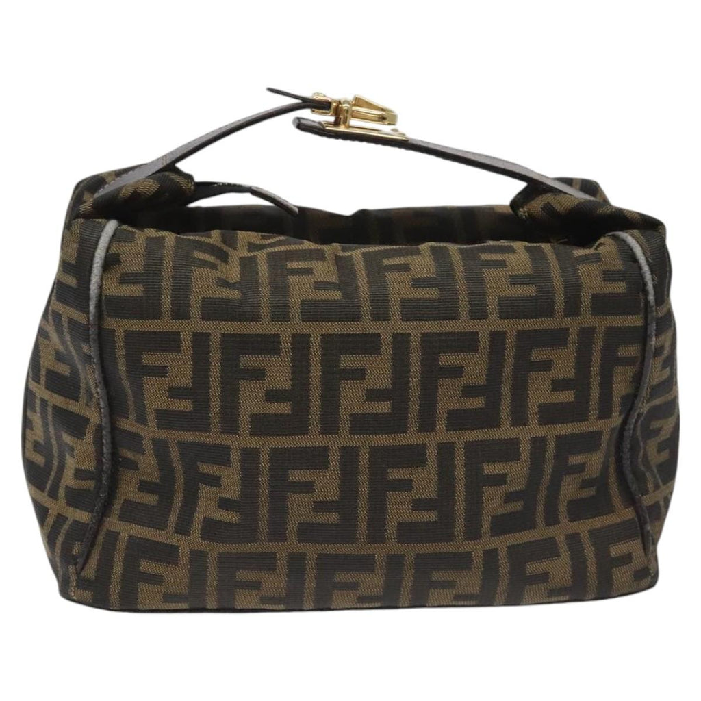 FENDI Zucca Canvas Vanity Hand Bag Brown Black gold113069