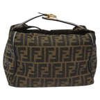 FENDI Zucca Canvas Vanity Hand Bag Brown Black gold113069