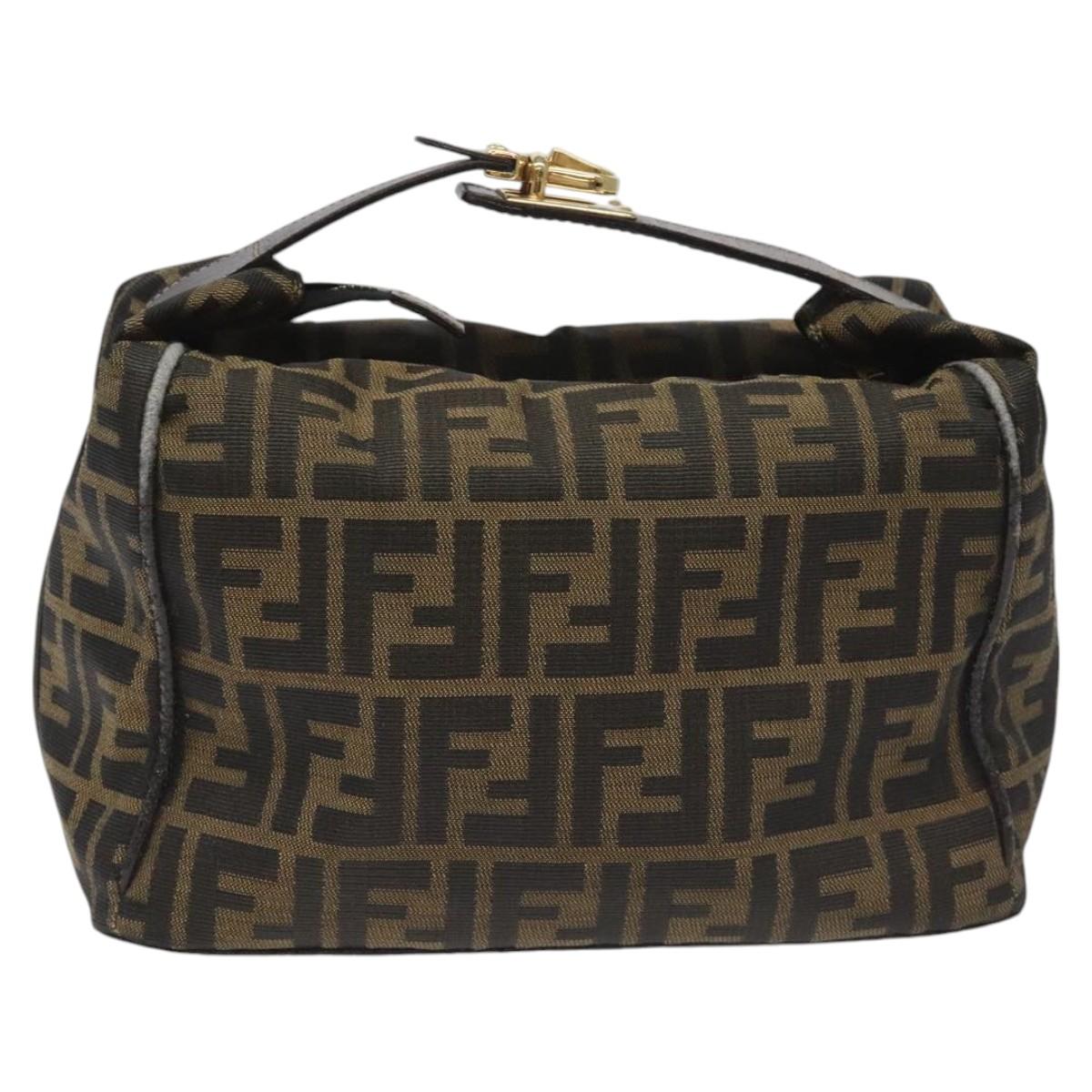 FENDI Zucca Canvas Vanity Hand Bag Brown Black gold113069