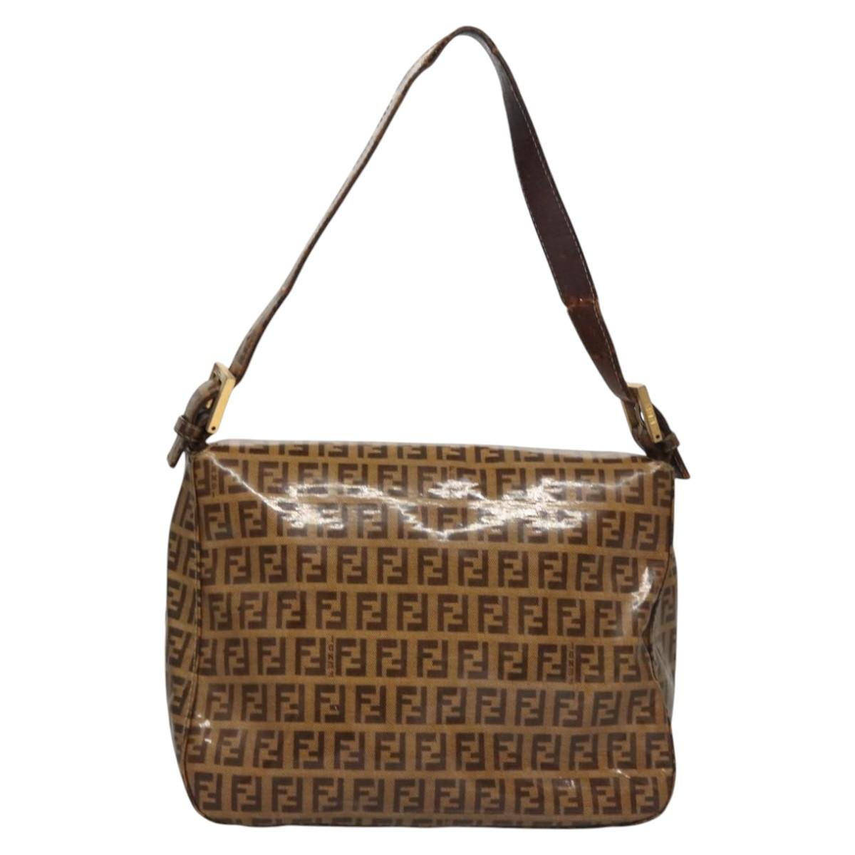 FENDI Zucca Canvas Mamma Baguette Shoulder Bag Enamel Brown113094