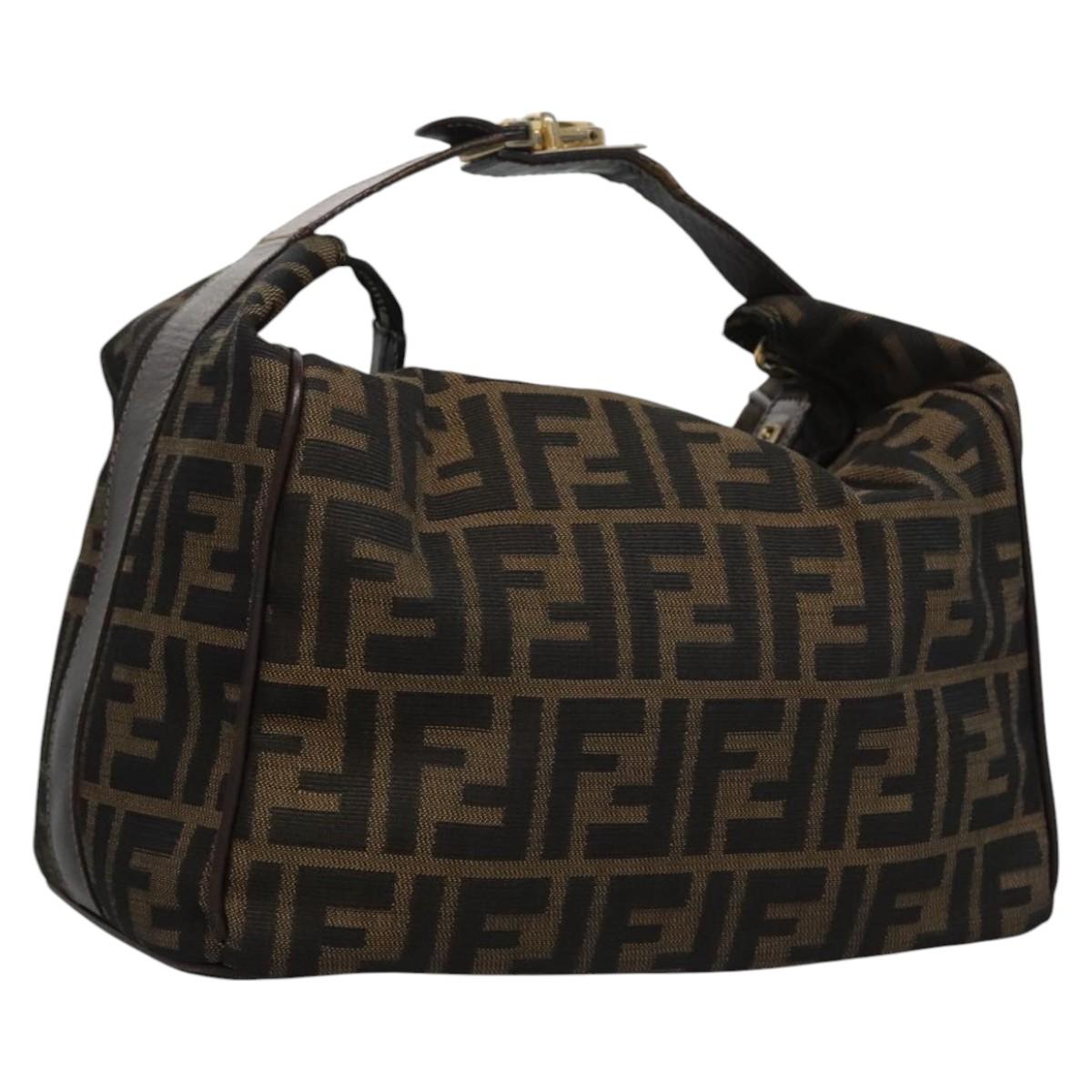 FENDI Zucca Canvas Hand Bag Brown Black gold113255