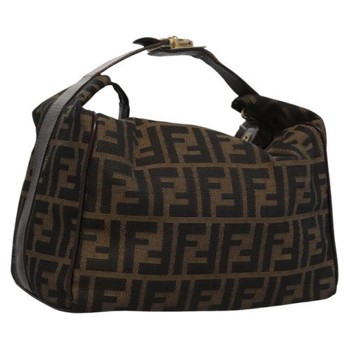 FENDI Zucca Canvas Hand Bag Brown Black gold113255