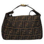 FENDI Zucca Canvas Hand Bag Brown Black gold113255