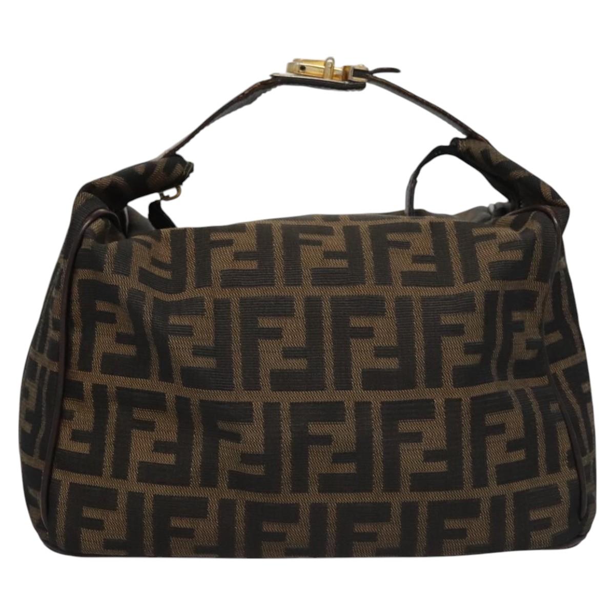 FENDI Zucca Canvas Hand Bag Brown Black gold113255