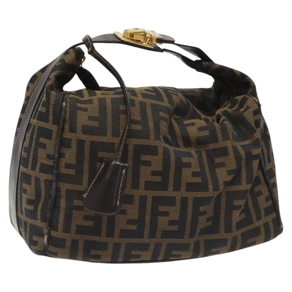 FENDI Zucca Canvas Vanity Hand Bag Brown Black gold113284