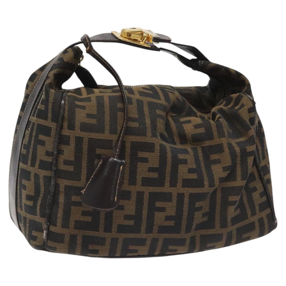 FENDI Zucca Canvas Vanity Hand Bag Brown Black gold113284