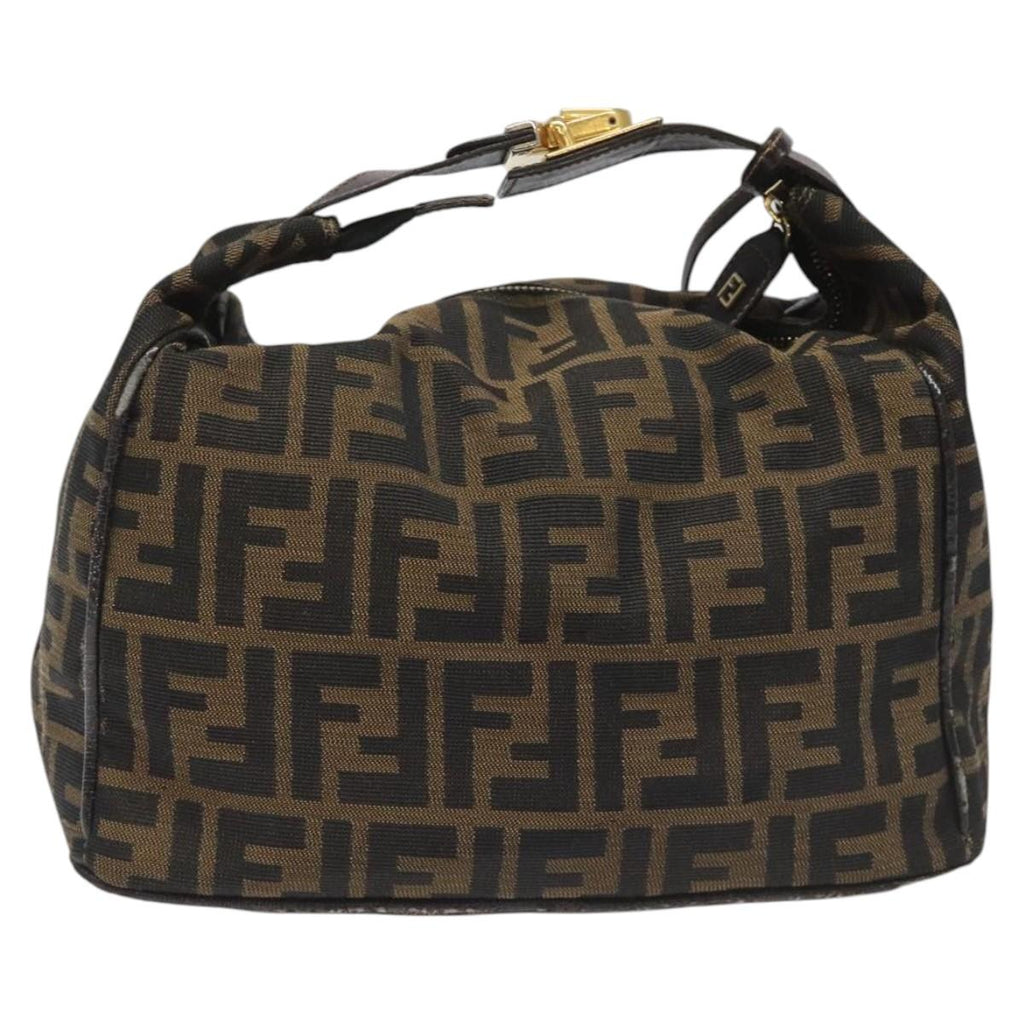 FENDI Zucca Canvas Vanity Hand Bag Brown Black gold113284