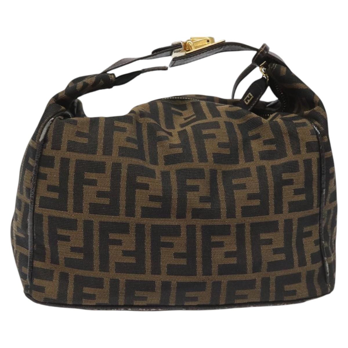 FENDI Zucca Canvas Vanity Hand Bag Brown Black gold113284