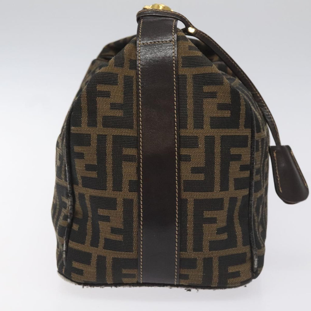 FENDI Zucca Canvas Vanity Hand Bag Brown Black gold113284