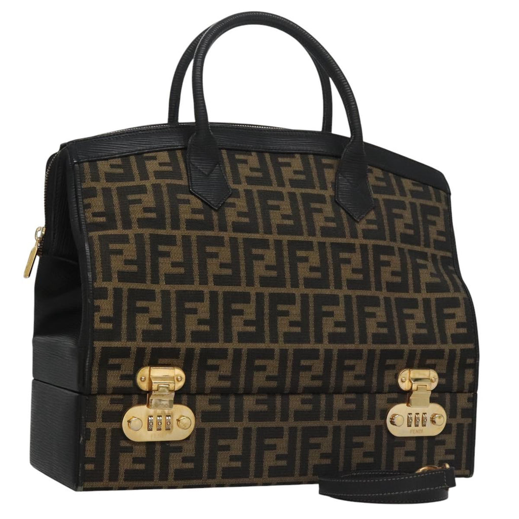 FENDI Zucca Canvas Hand Bag 2way Brown Black gold113513