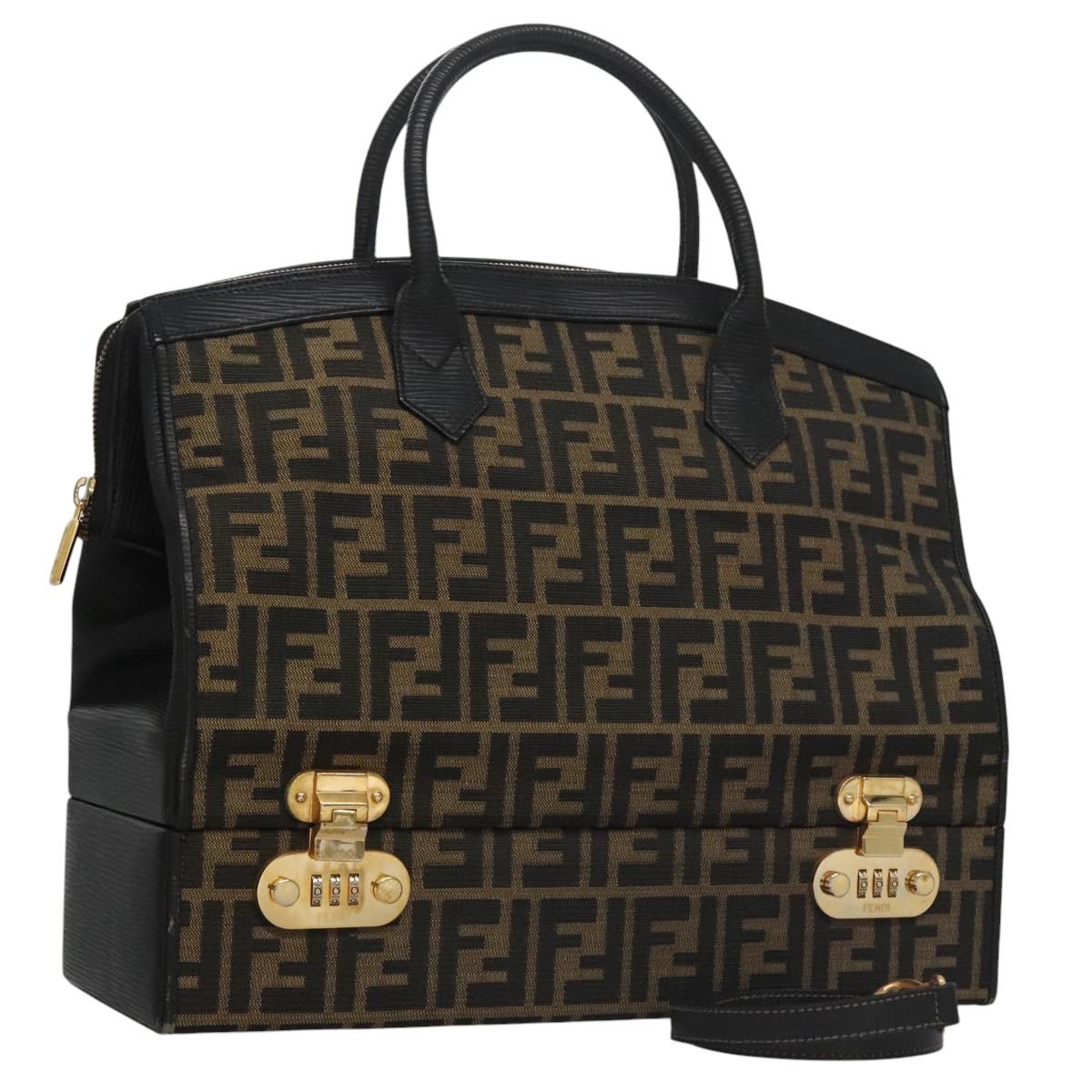 FENDI Zucca Canvas Hand Bag 2way Brown Black gold113513