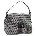 FENDI Zucchino Canvas Mamma Baguette Shoulder Bag Navy113562