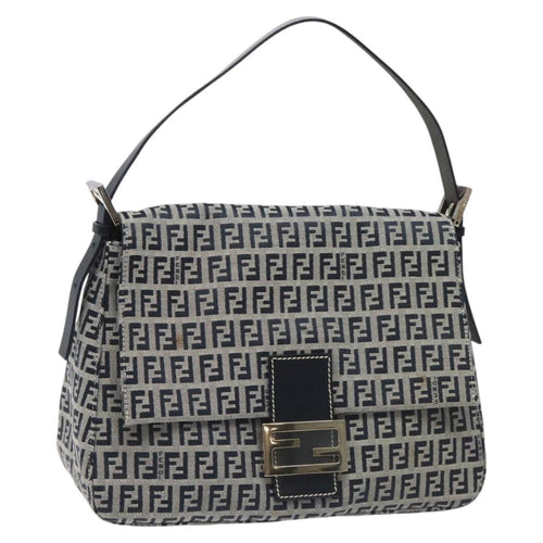 FENDI Zucchino Canvas Mamma Baguette Shoulder Bag Navy113562