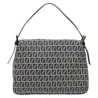 FENDI Zucchino Canvas Mamma Baguette Shoulder Bag Navy113562