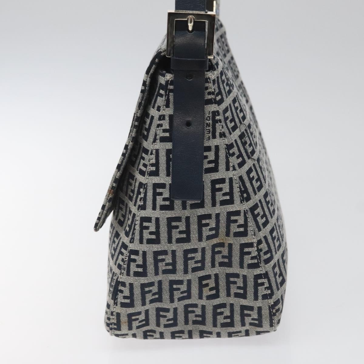 FENDI Zucchino Canvas Mamma Baguette Shoulder Bag Navy113562