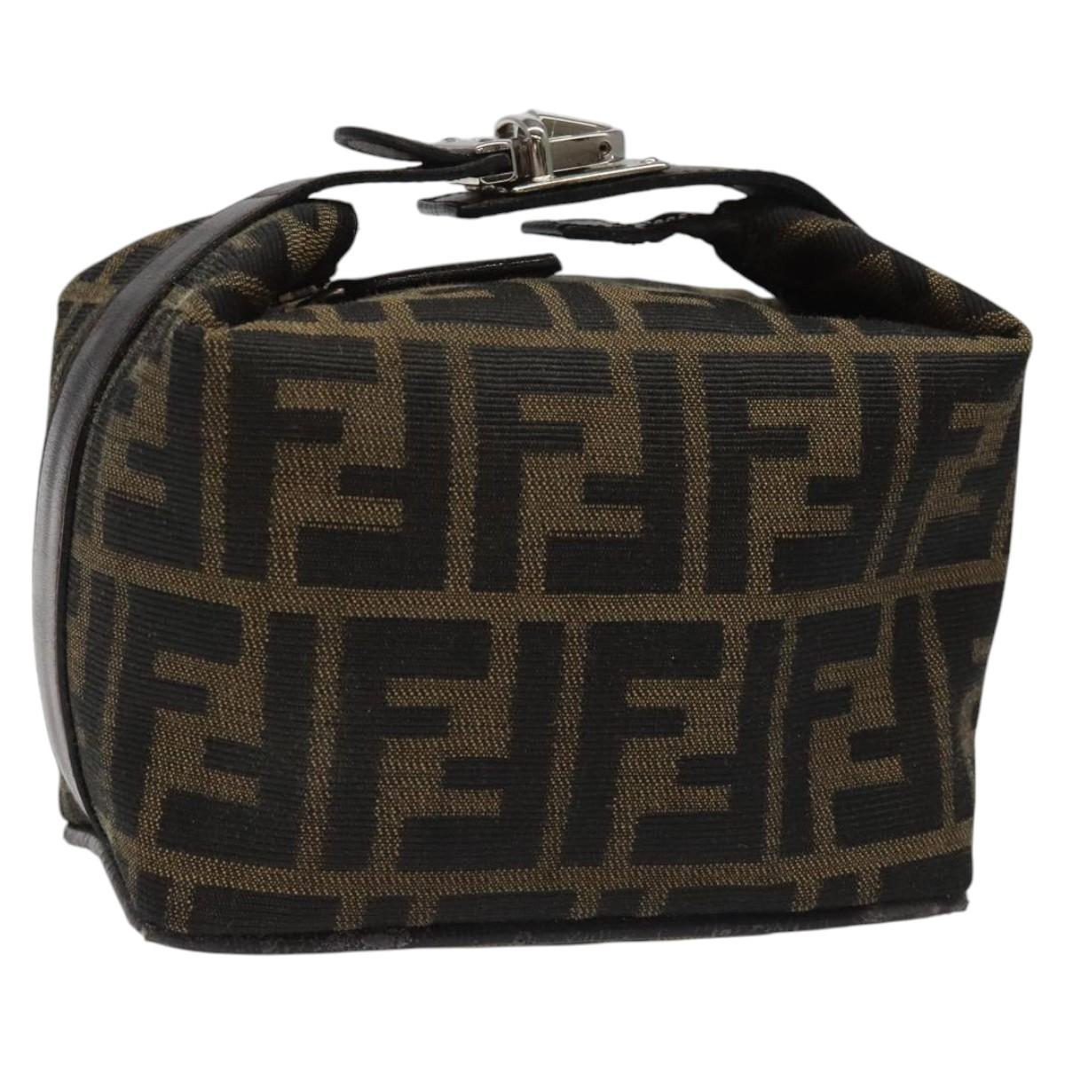 FENDI Zucca Canvas Vanity Pouch Brown Black Silver113786