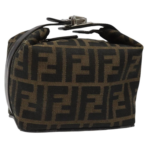 FENDI Zucca Canvas Vanity Pouch Brown Black Silver113786